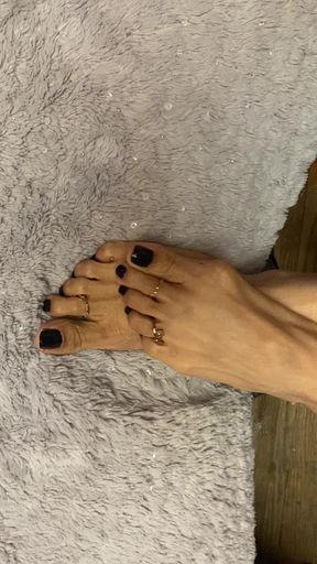 Black Nail Polish Sy Tiny Feet with Long Toes with Toe Rings