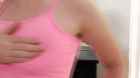 Blonde step sister gets cum on her adorable face after sex