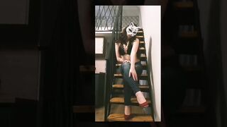 Teaser. Vera Mill on Stairs wearing jeans and White thongs