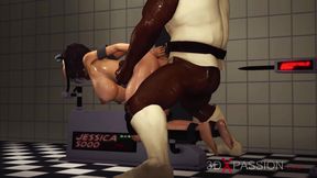 Jessica 5000 in action! Sexy cuffed girl gets fucked rough by crazy chef in the prison