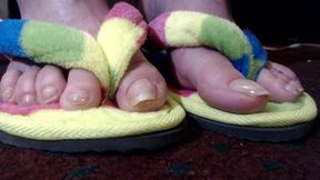 Long natural toenails flip flops