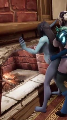 Shemale demon fuck pregnant elf in front of the fireplace