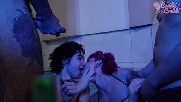 Orgy with teen sluts at the pool party