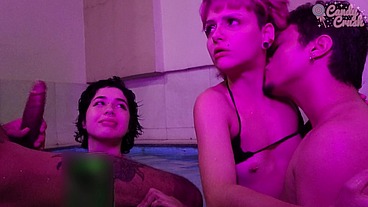 Orgy with teen sluts at the pool party
