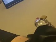 Sissy is watching porn and gets horny in chastity cage