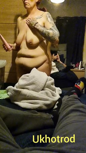 British wife big tits getting dried and rubbing cream lotion in
