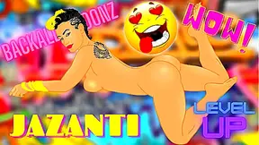 Sexy Latina Jazanti Shows her tatts and her big ass for a Backalley anime cartoon