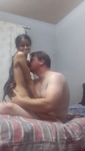 College Girl Sits on Step Daddy's, Rides It Like a & Gets Picked up Like a Little Sex Doll