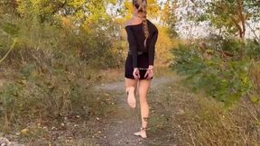 Walking barefoot in shackles and handcuffs with Chloe (custom video). Part 2.
