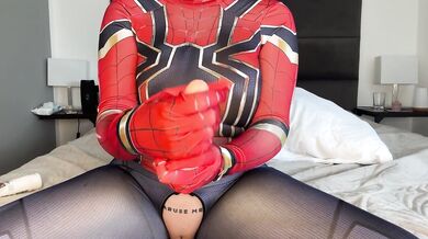 Thick SpiderGirl playing with her wet little pussy by Ilena Fox