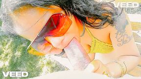Amateur brunette slut sucks big cock on public park bench