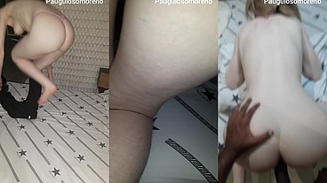 Meti o pau preto na novinha branca magrinha de quatro