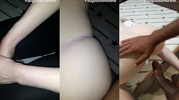 Meti o pau preto na novinha branca magrinha de quatro