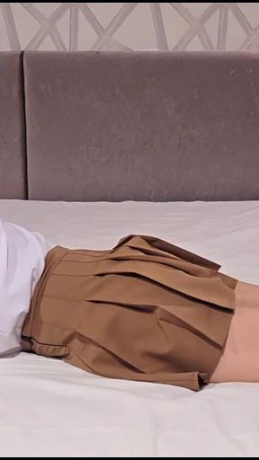 Masturbation in Bed Wearing Uniform and High Heels