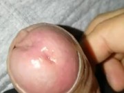 Flaccid precum foreskin play, small growing and shrinking penis play