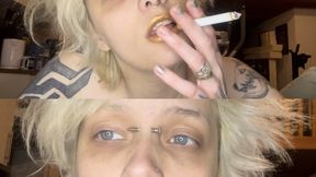 glitterqueen1999, goth girl no makeup gold lipstick smoking fetish lipstick fetish gothic