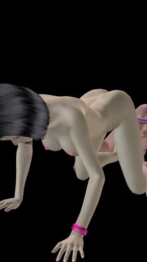 Animated 3D Porn - Beautiful Girl Strap on Fucks Asian Man Then Double Dildo Doggy