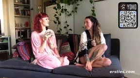 Two German tats brunnets love hard-core girl-on-girl flogged juice puss licking