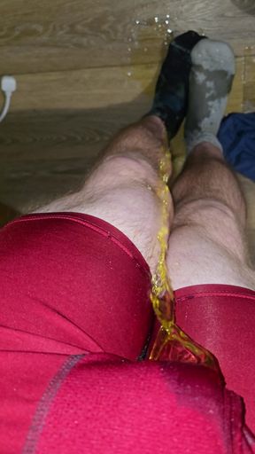 POV desperate accident in red boxers, drenching my wool socks, and standing in the puddle