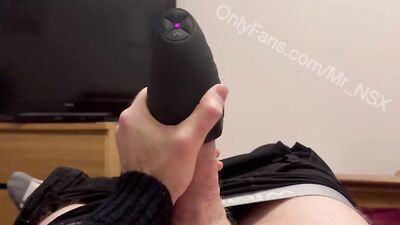 Edging my big cock using sex toy and hand until I was cumming over my stomach. Hung and horny BWC