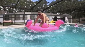 Theo Takes Down Inflatable Flamingo