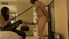 Ball busting this white boy in my hotel room