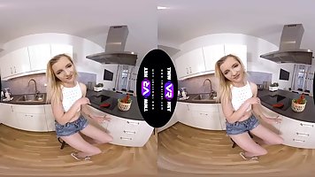 Tina Gold is a sweet, blonde chick who is about to masturbate in a VR session
