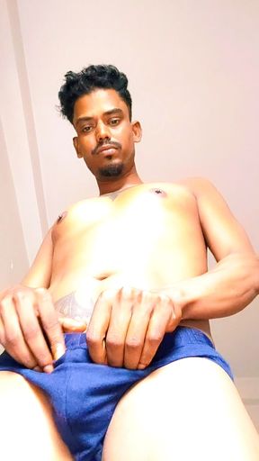 Sliding my hand up and down. getting harder with every stroke