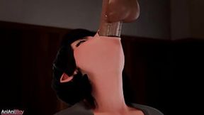 Mavis deepthroats huge cock and swallows his cum