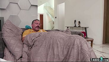 Nasty blonde teen Chloe Rose takes on her stepdad's big dick under the blanket.