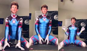 Femboy cosplayer on big Bad Dragon dildo getting destroyed