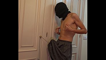 Weight hanging from cute slave'_s balls