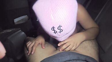 One more blowjob her tiny lips swallow my cock