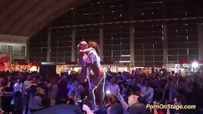 Public stage lesbian sexshow with big boobs