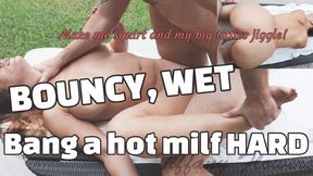 Milf wrecked hard outside, bouncy tits and squirting pussy