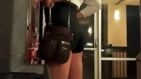 Hot dildo ass fucking in hotel Hallway in short shorts