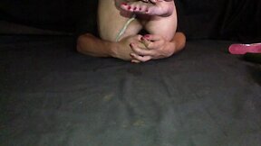 Red toes naked foot trans play ass pussy big dildo