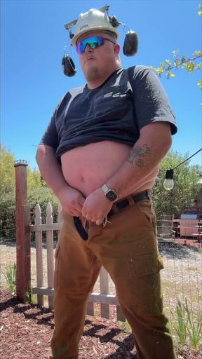 Blue Collar Daddy Yard Work Piss and Cum   Clip 1