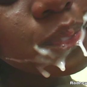 Vintage pretty black girl huge white load on her face
