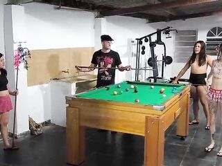 playing billiards in the mansion, in nature's garb, lots of debauchery