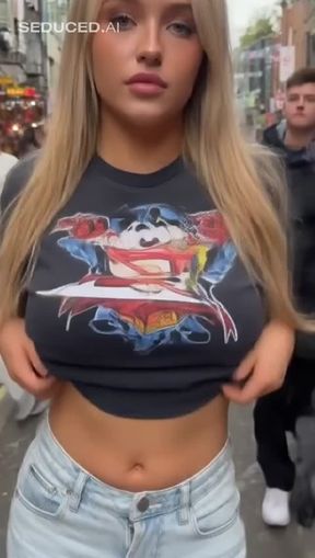 gooned porn, titty drop, a young, blonde Caucasian woman, video created by AI