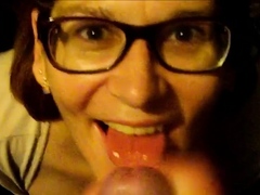 Dirty girl sucking dick on the garage floor.