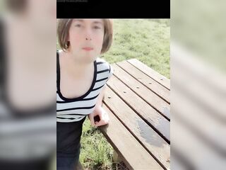 Risky outdoor void urine on picknick bench
