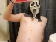 Halloween Ghostface pours hot red wax all over