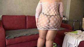 Curvy MILF plays dress-up, flaunts her juicy ass and indulges in foot fetish in nylons