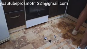 Nastya in sneakers and a dress, walking on the floor and trampling coffee cream, hard crush, foot fetish, sneakers, legs third angle