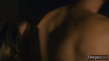 Ravishing Athena Faris is gently sucking a rock hard dick while kneeling on the floor