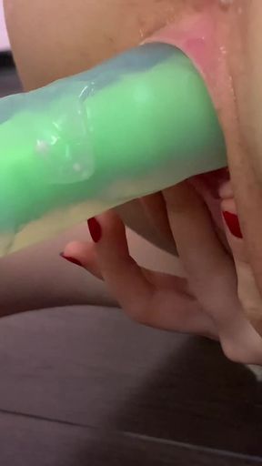 Fucking Myself in Two Holes! Mirror Dildo and Blowjob