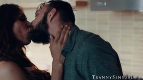 Two big dicked guys pleasure the big boobed transgender Sofia Sanders