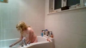 Soaping up in bra and panties in the shower for you